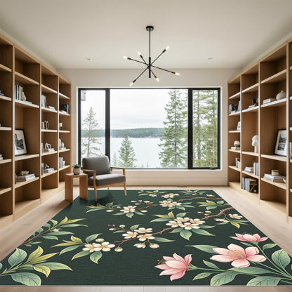 Delicate White Flower Branch Ensemble Rug