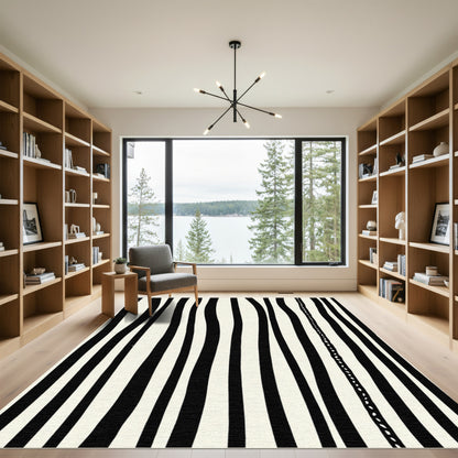 Black White Organic Stripe Rug