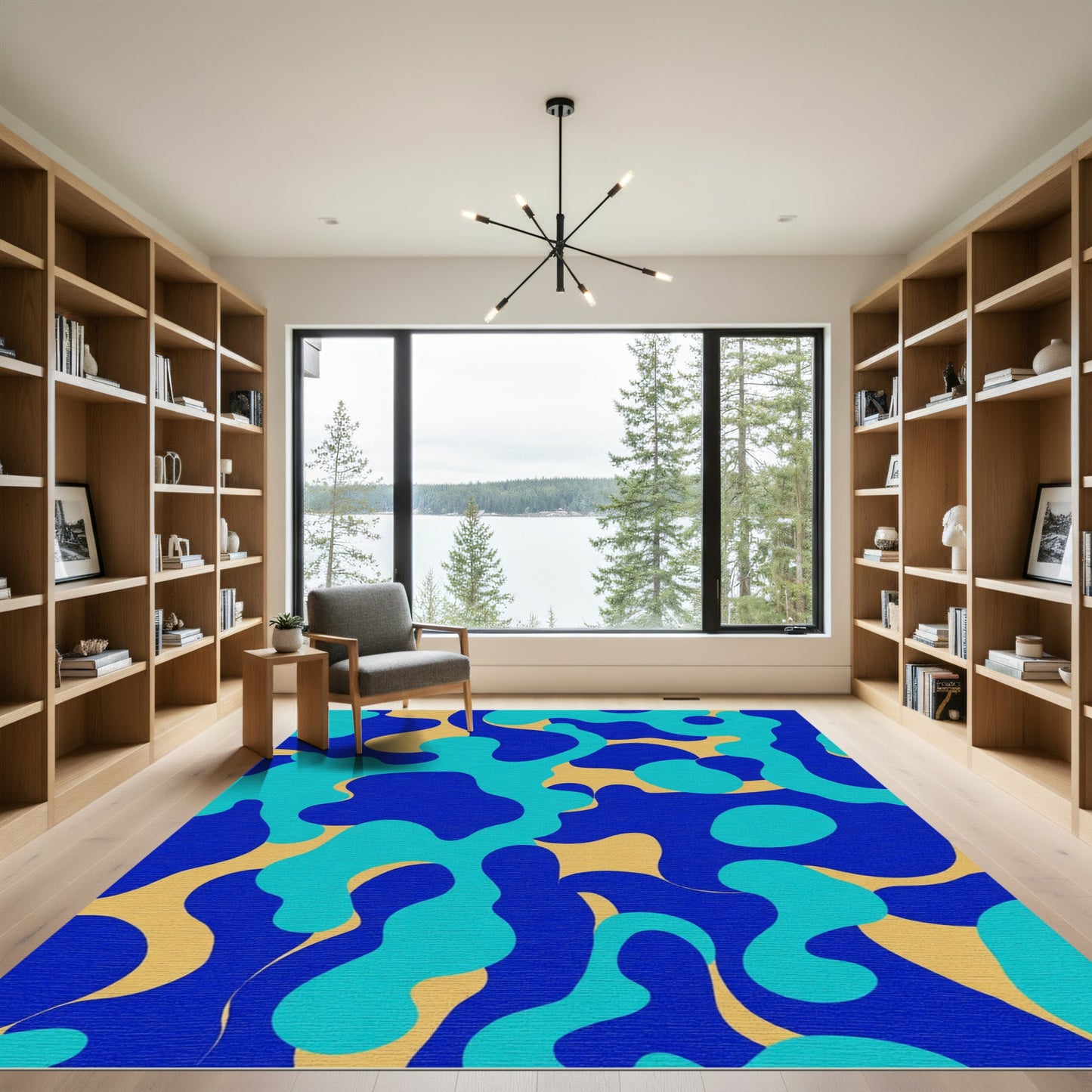 Oceanic Blue Abstract Amoeba Rug