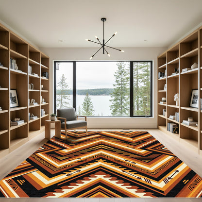 Geometric Amber Ochre Zigzag Chevron Rug