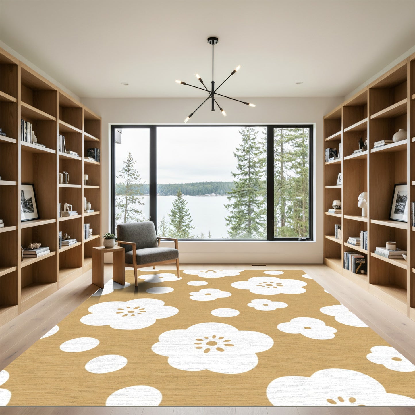 Golden Flower Petal Dot Rug