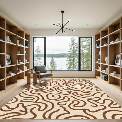 Cream Brown Abstract Swirl Rug