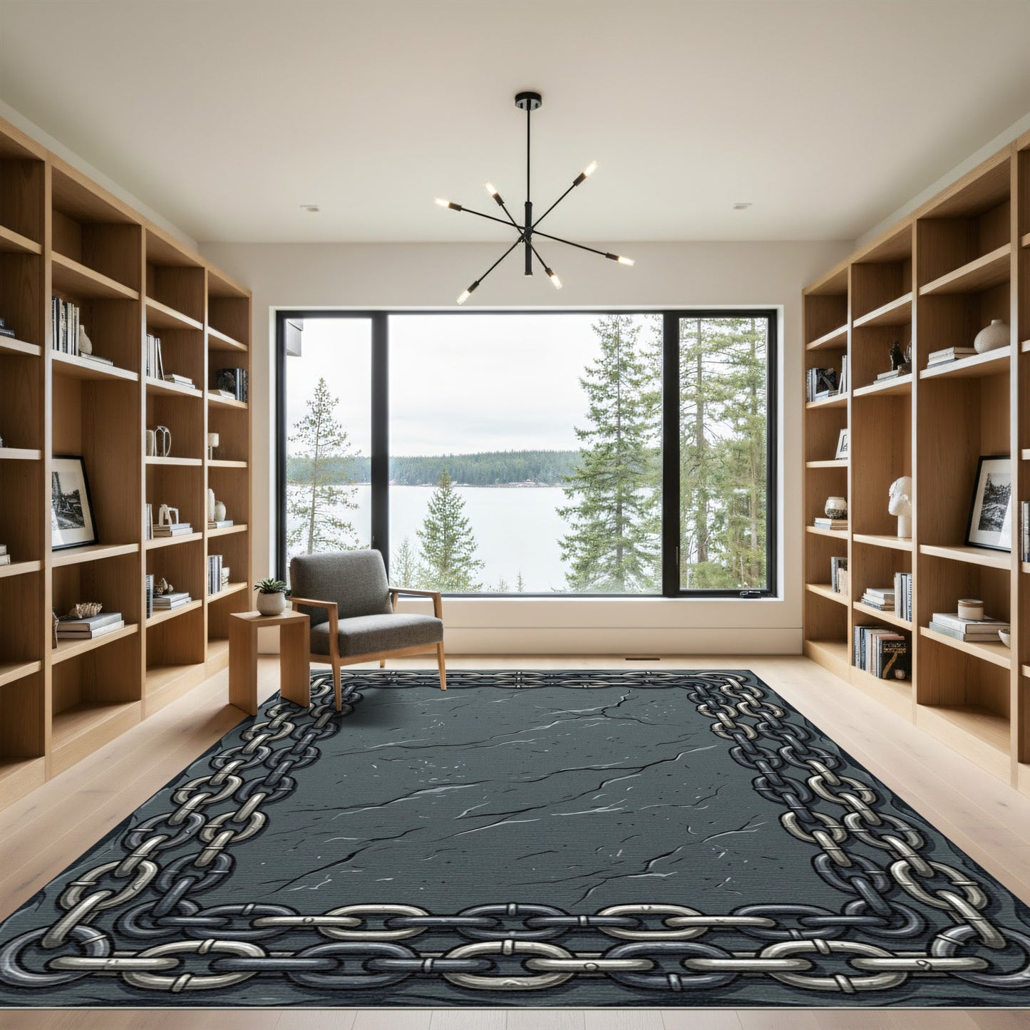 Gray Industrial Chain Border Rug