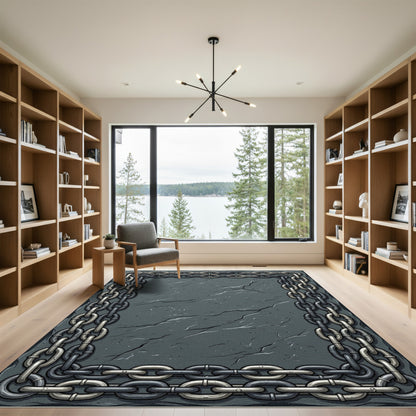 Gray Industrial Chain Border Rug