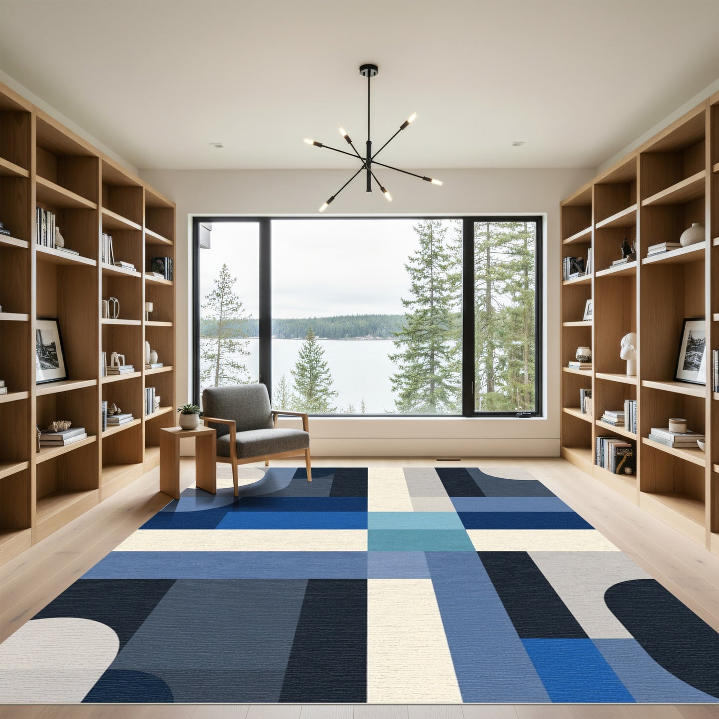 Modern Blue Geometric Color Block Rug