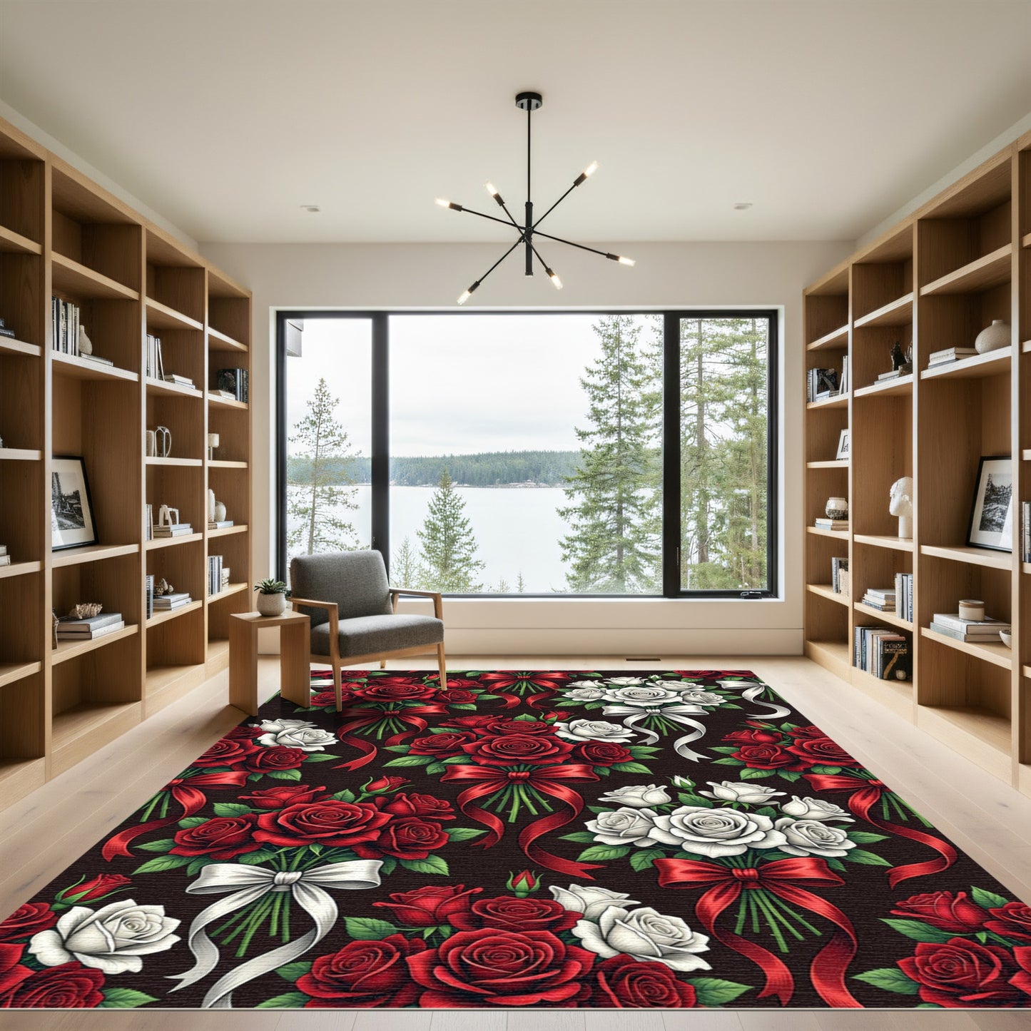 Romantic Red White Rose Bouquet Rug