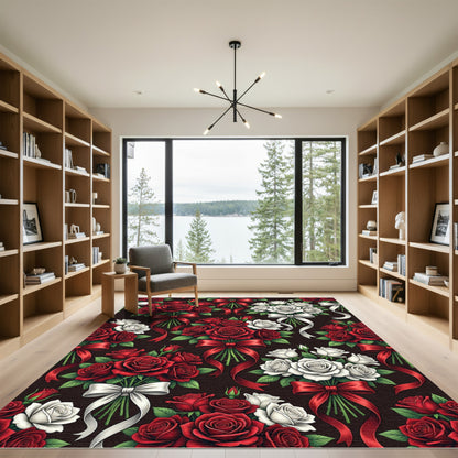 Romantic Red White Rose Bouquet Rug