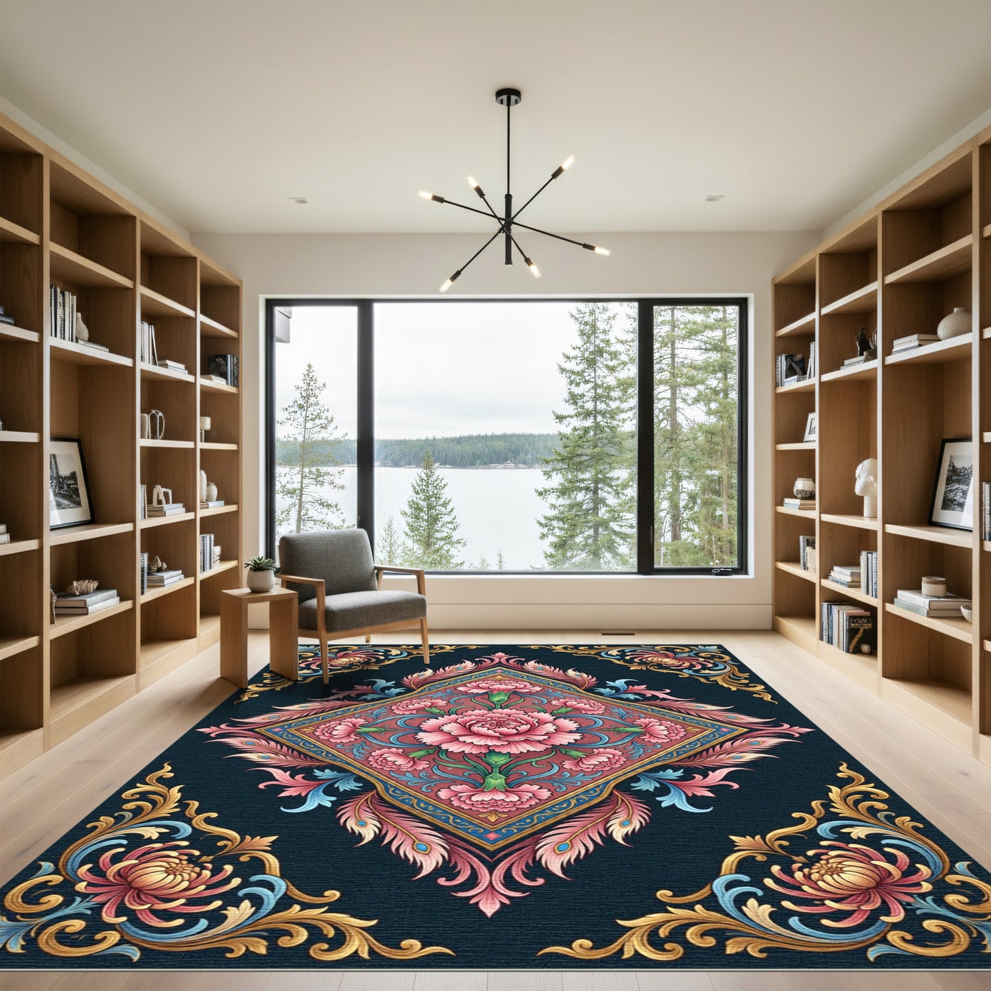 Pink Floral Elaborate Diamond Art Rug