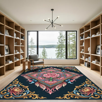Pink Floral Elaborate Diamond Art Rug