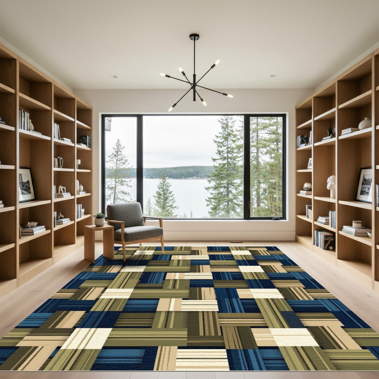 Modern Navy and Olive Woven Texture Rug