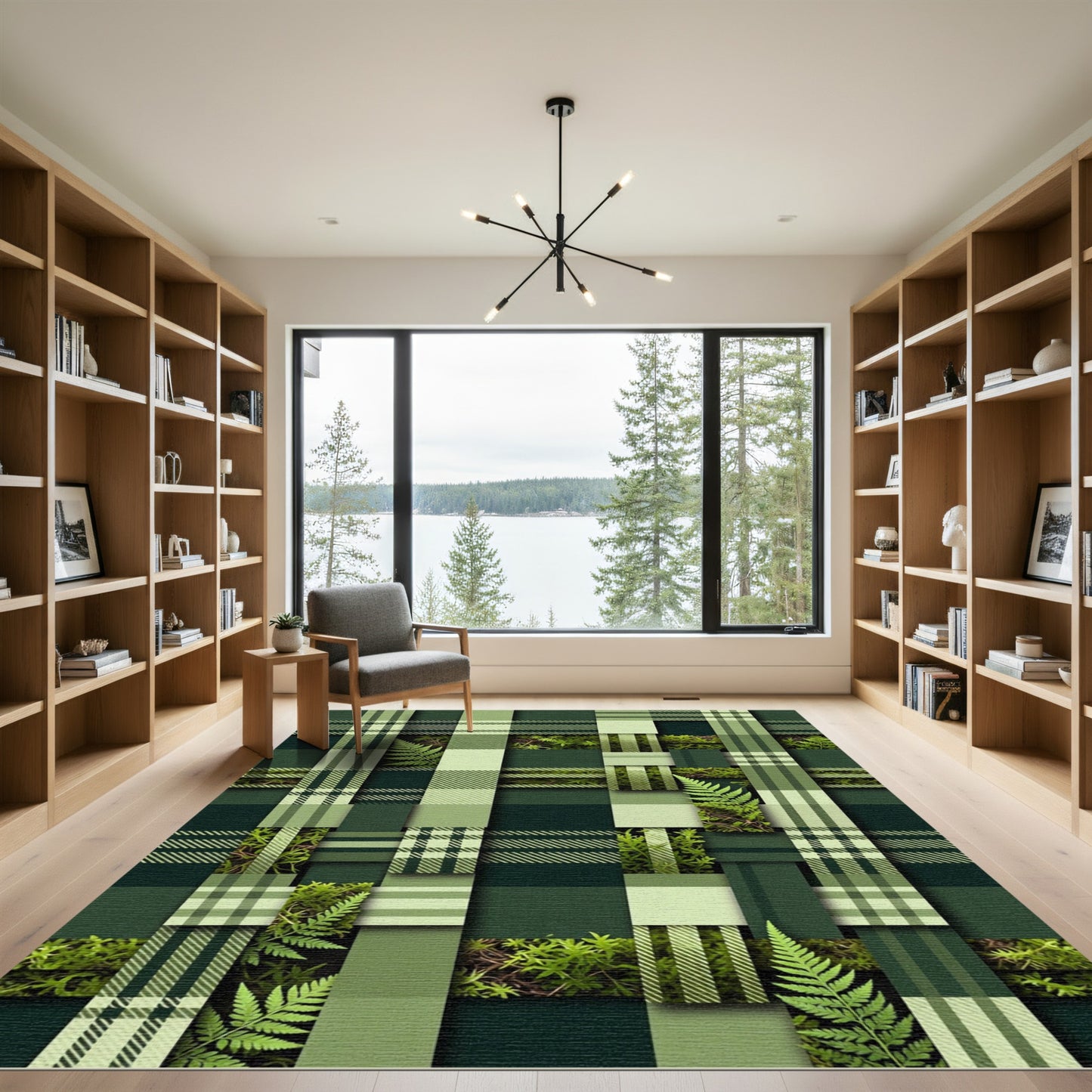 Woven Forest Fern Plaid Grid Rug