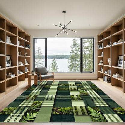 Woven Forest Fern Plaid Grid Rug
