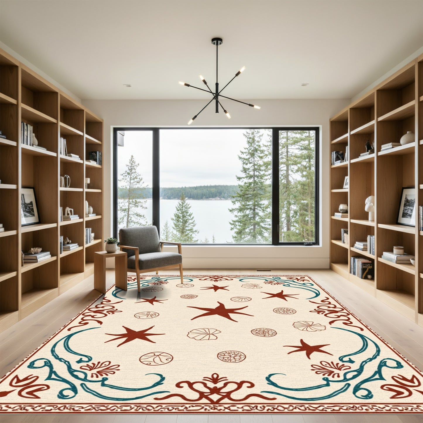 Crimson Teal Floral Starburst Medallion Rug