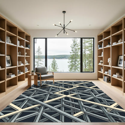 Monochromatic Industrial Geometric Steel Grid Rug