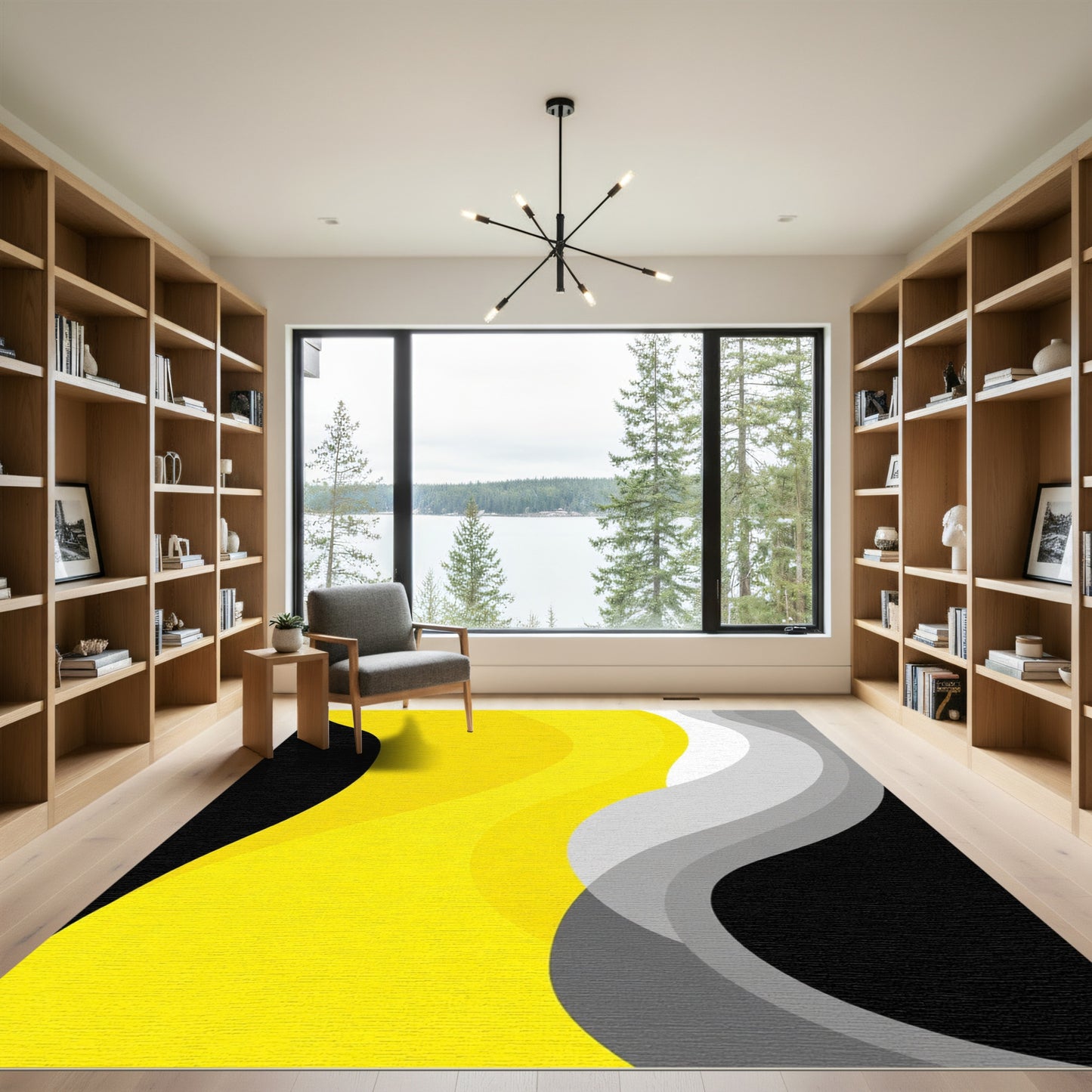 Dynamic Yellow Gray Swirls Rug