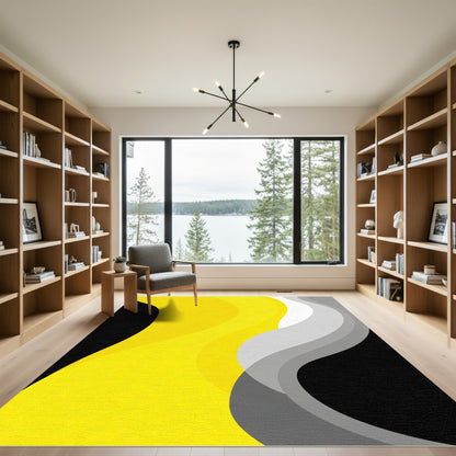 Dynamic Yellow Gray Swirls Rug