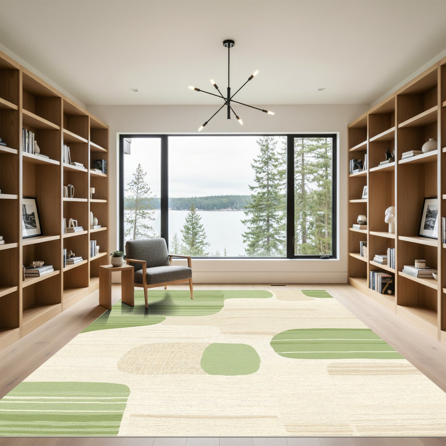 Abstract Beige Sage Organic Shapes Rug