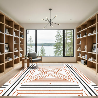 Rust Geometric Diamond Outline Rug