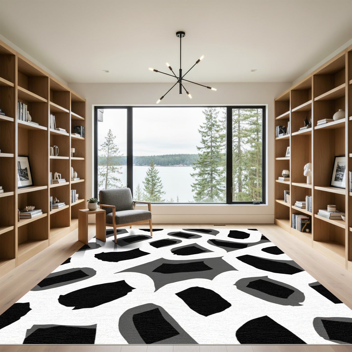 Monochromatic Abstract Organic Shapes Rug