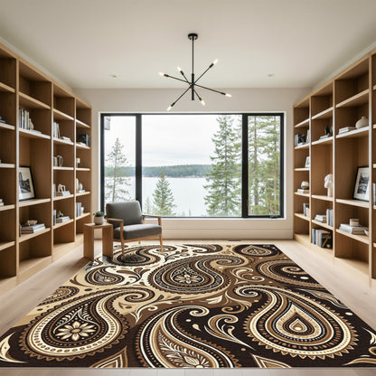 Elegant Dark Cocoa Paisley Swirls Rug