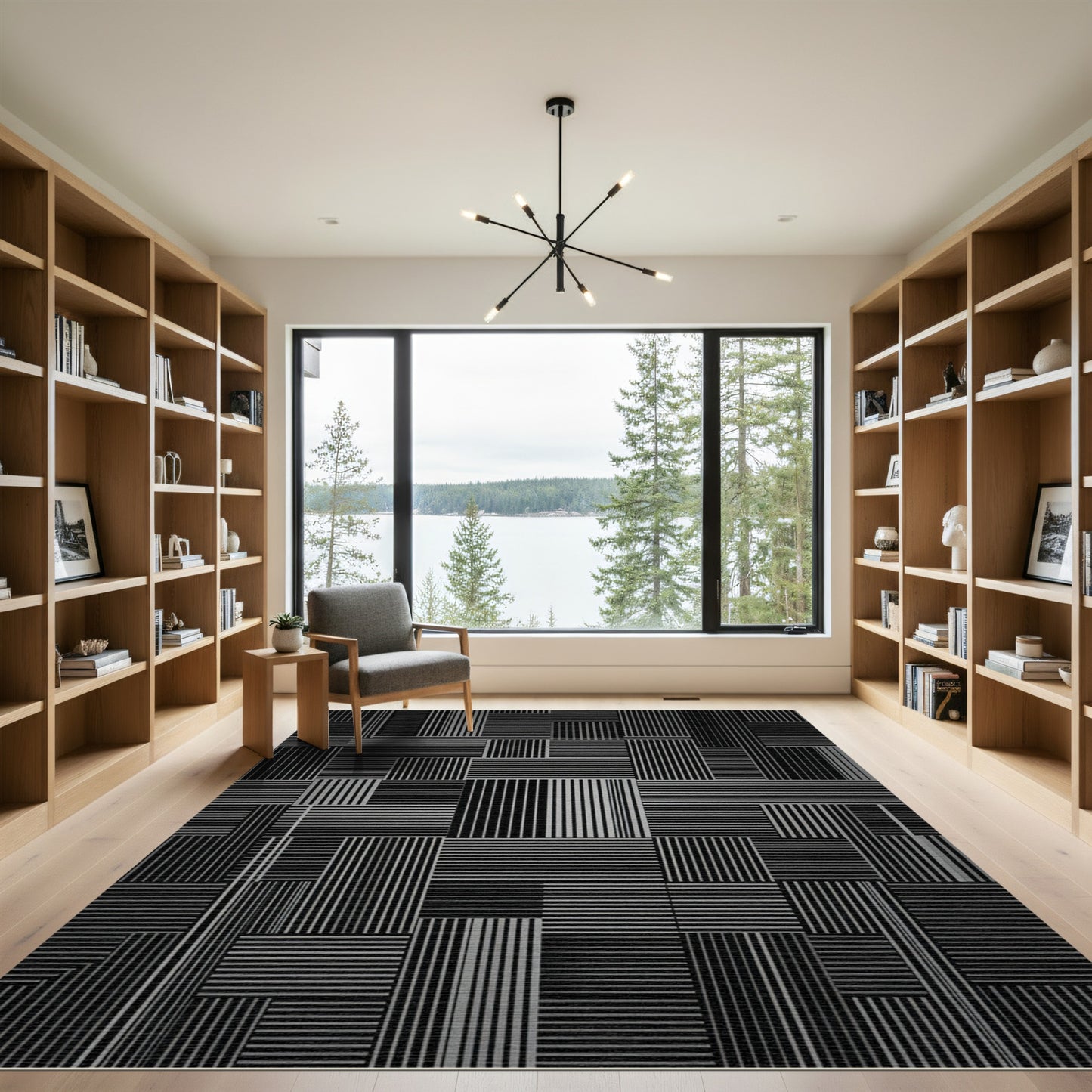Monochrome Linear Geometric Grid Abstract Rug