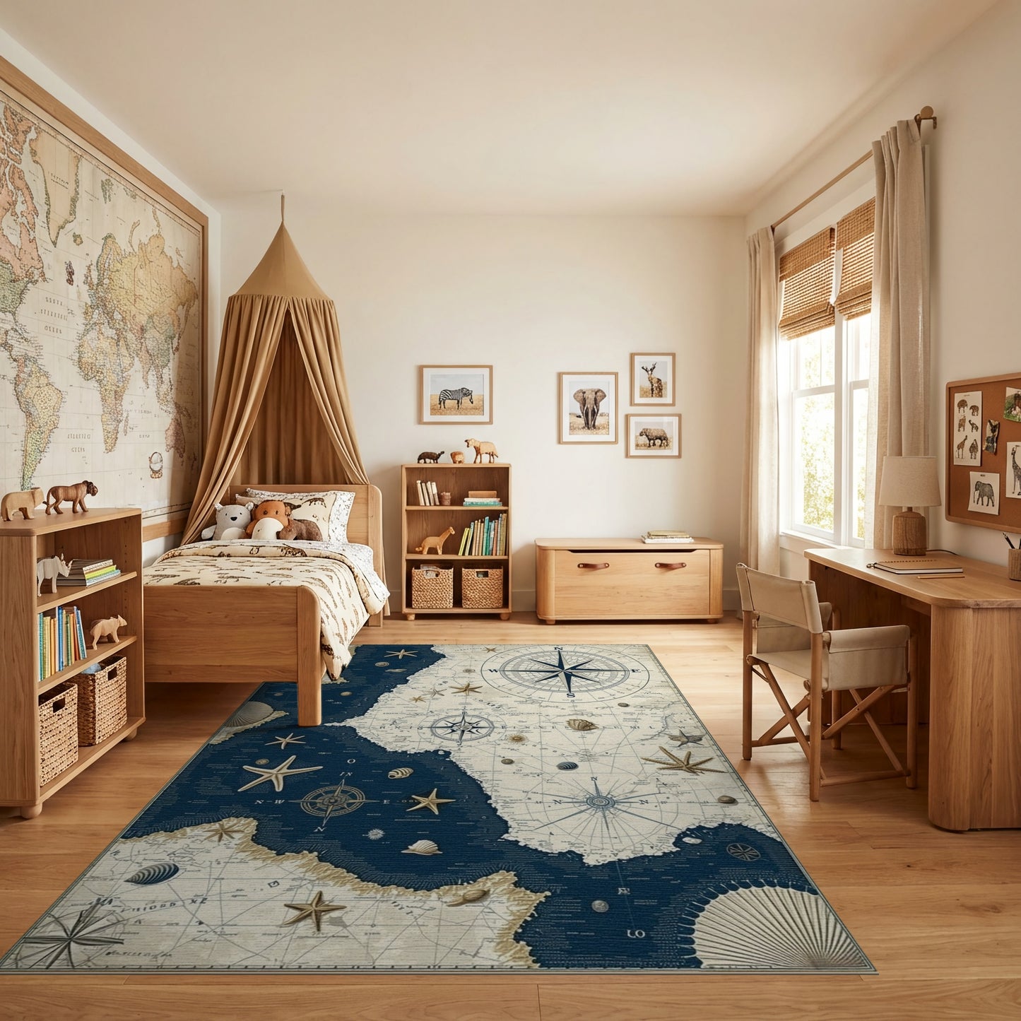 Vintage Nautical Compass Starfish Rug