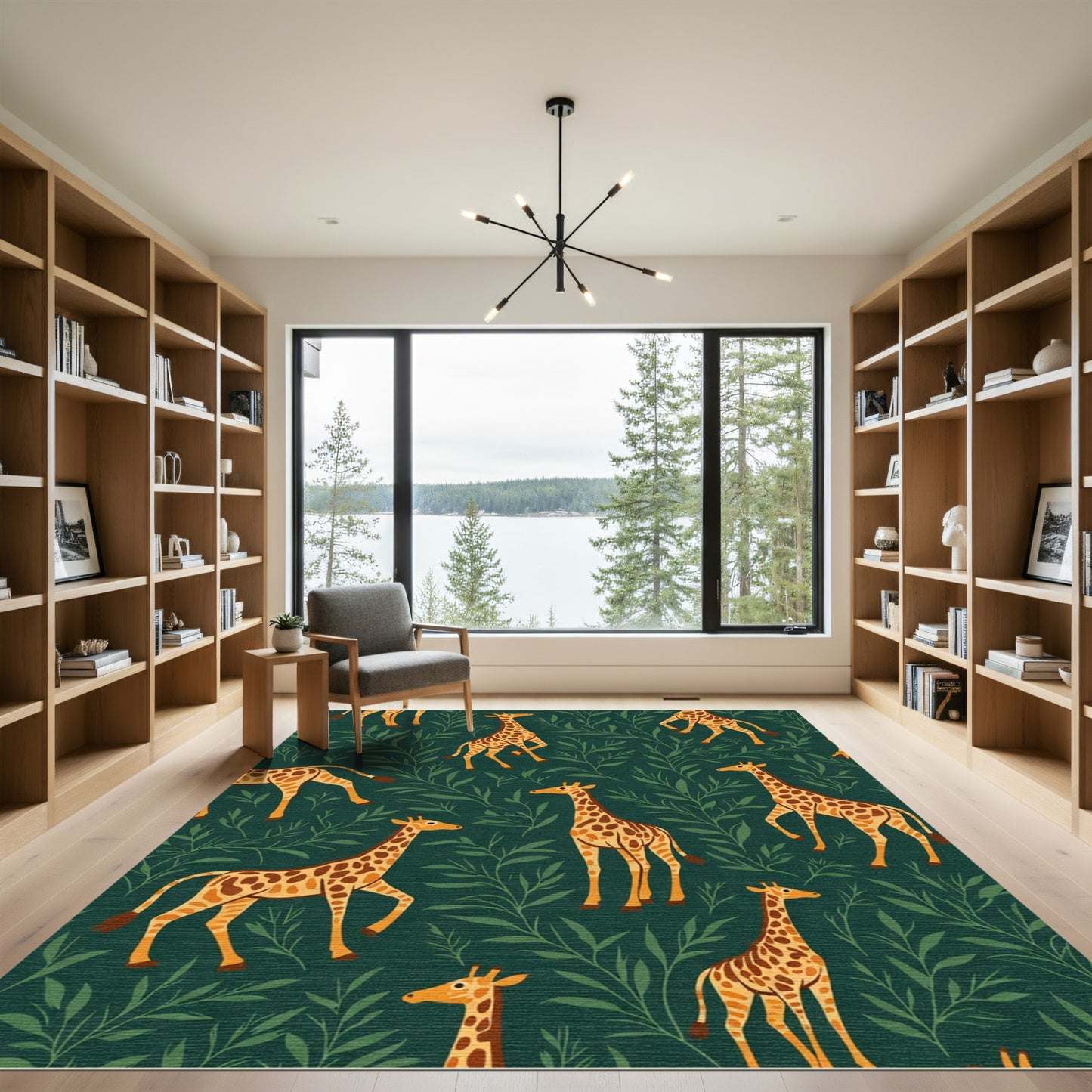 Whimsical Giraffes Amongst Green Foliage Rug