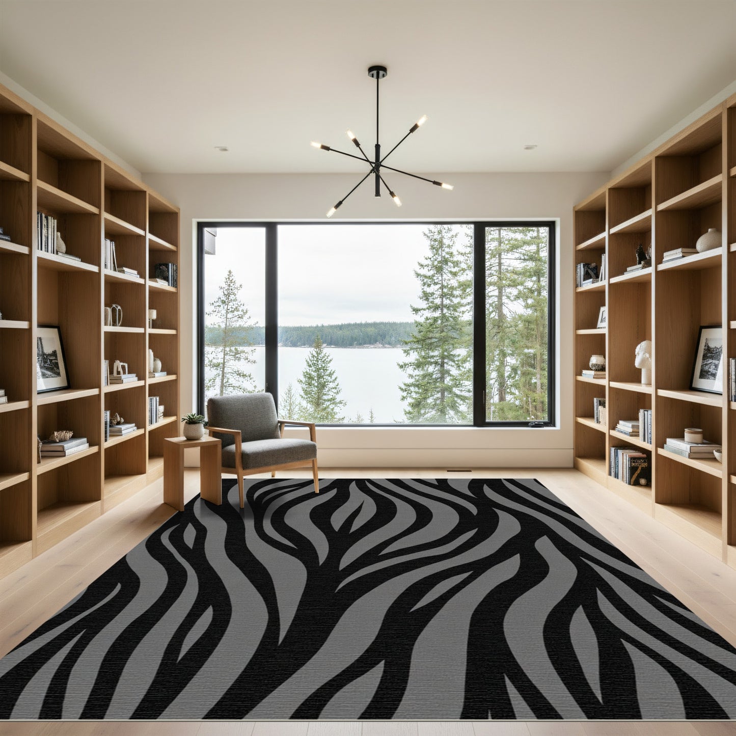 Dark Gray Black Zebra Stripe Rug