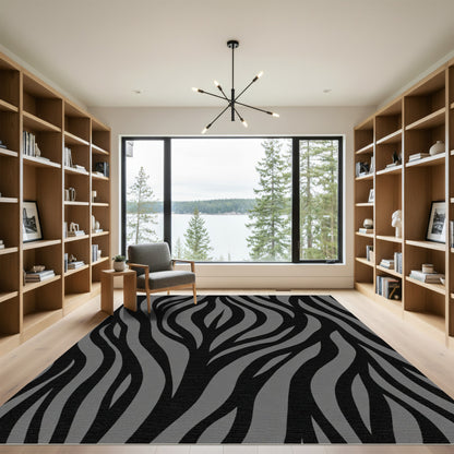 Dark Gray Black Zebra Stripe Rug