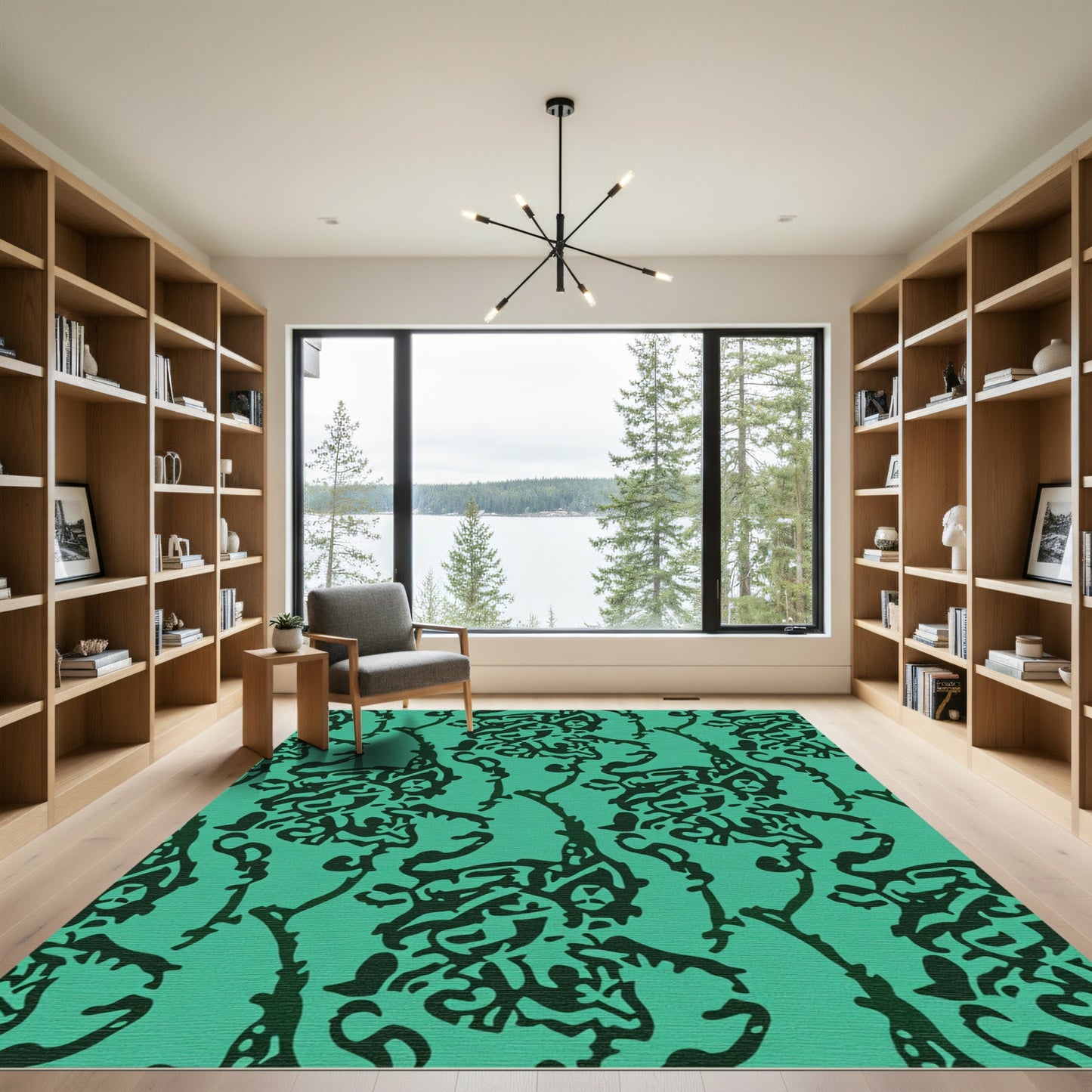 Emerald Vine Abstract Block Print Rug