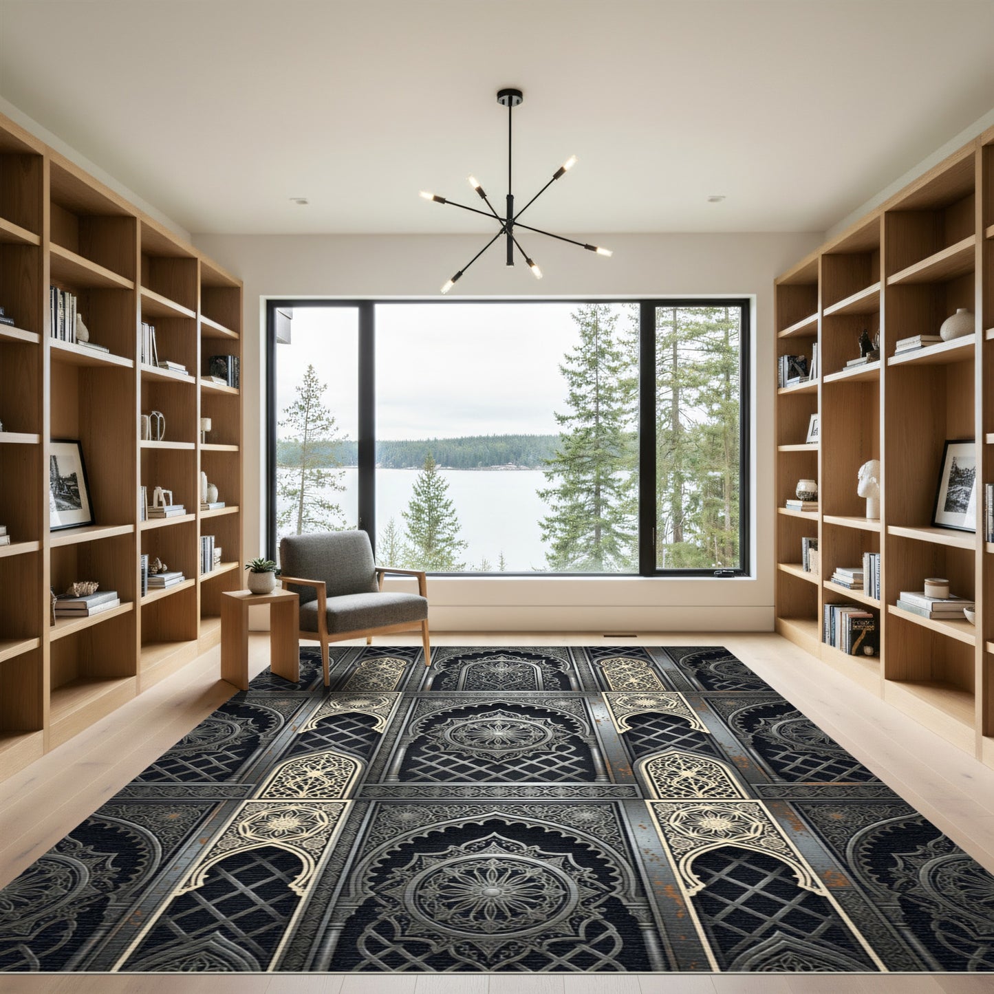 Elegant Silver Arch Geometric Wall Art Rug