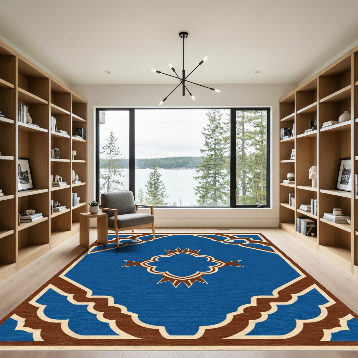Classic Blue Brown Quattrofoil Medallion Rug