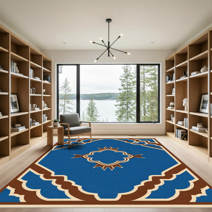 Classic Blue Brown Quattrofoil Medallion Rug