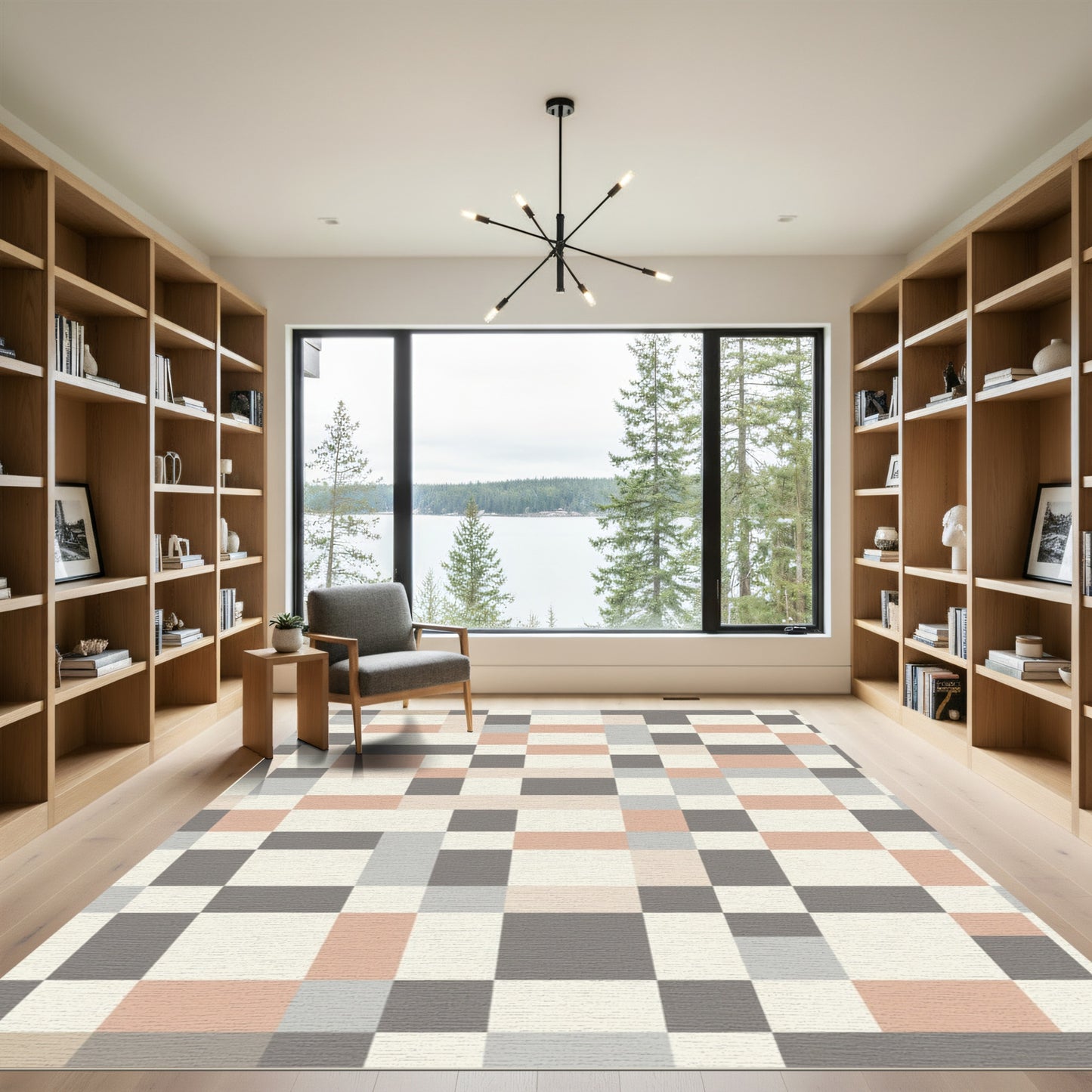 Soft Earthy Tone Geometric Blocks Rug