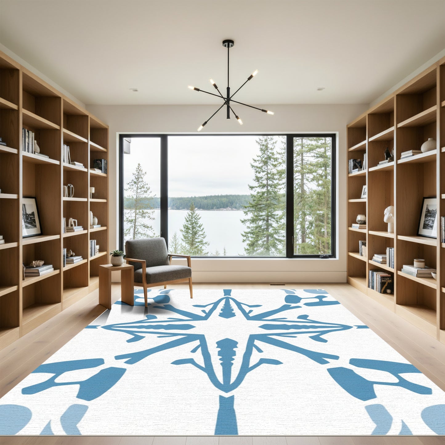 Azure Blue Starburst Symmetry Rug