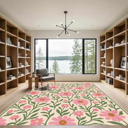 Vivacious Pink Floral Garden Vines Rug
