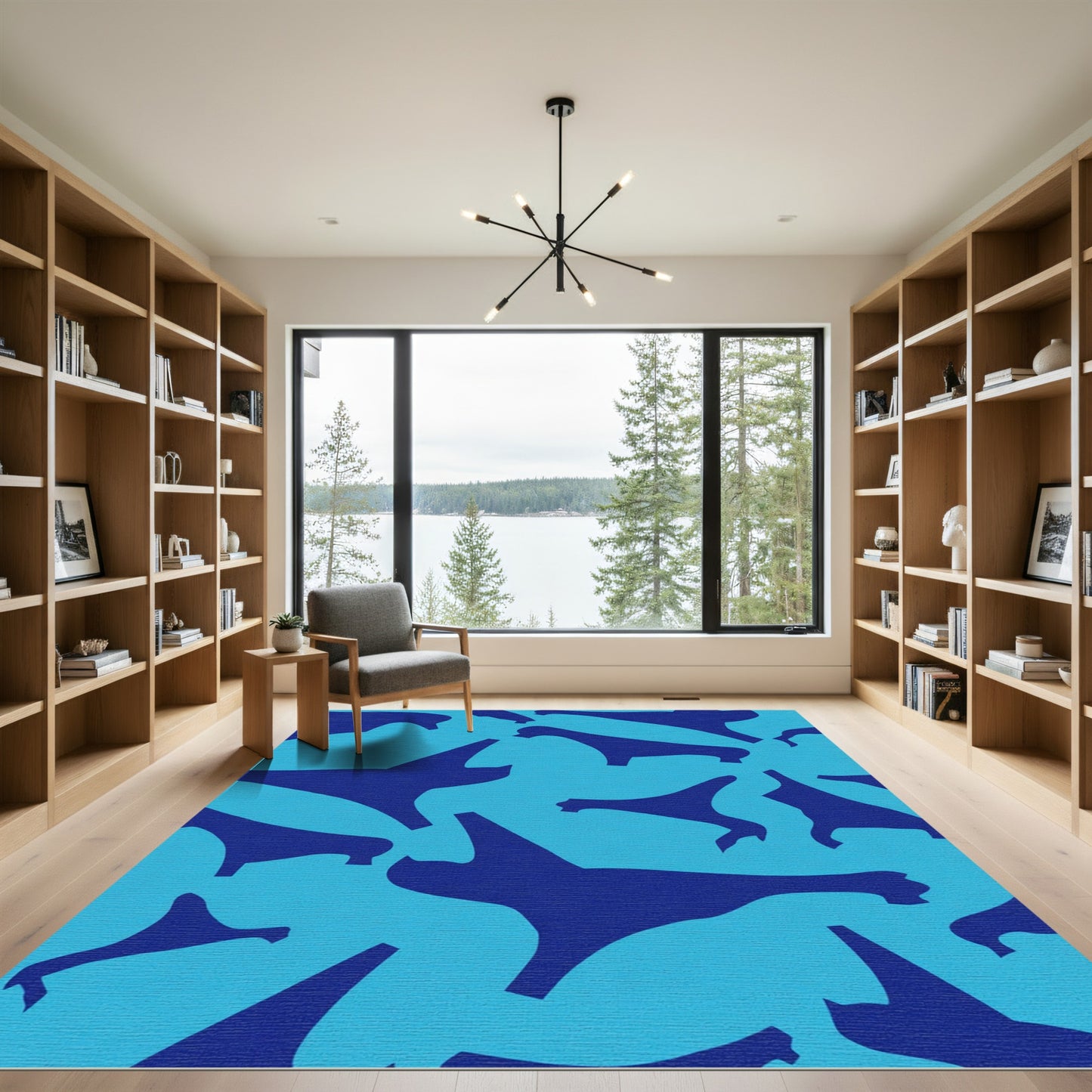 Deep Blue Abstract Animal Shapes Rug