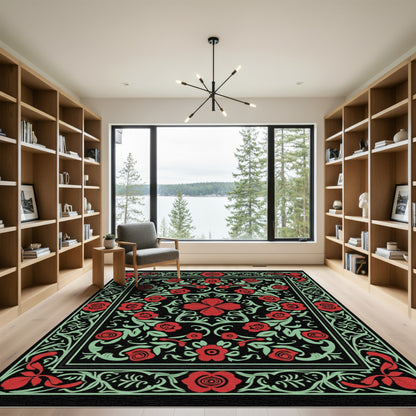 Bold Red Floral Vine Medallion Rug