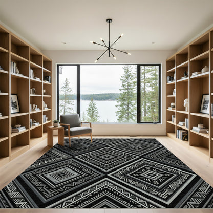 Monochromatic Tribal Diamond Geometric Art Rug