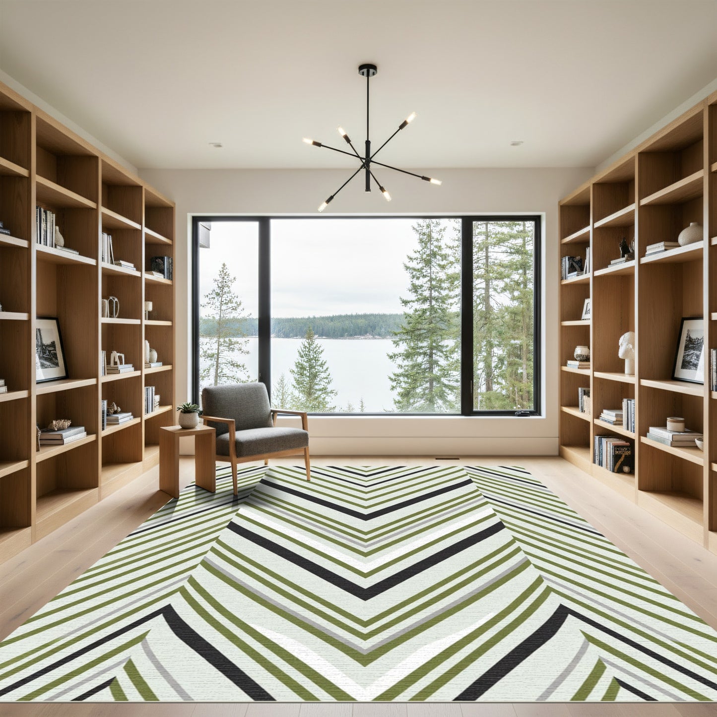 Olive Black Gray Chevron Stripes Rug