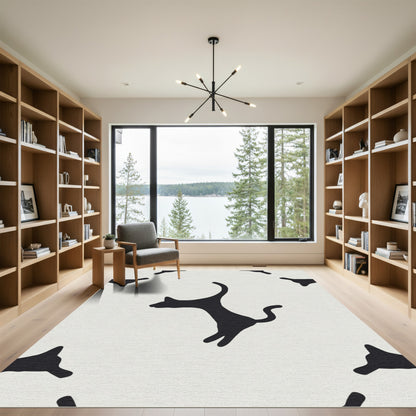 Black Silhouette Cats Repeating Fun Composition Rug
