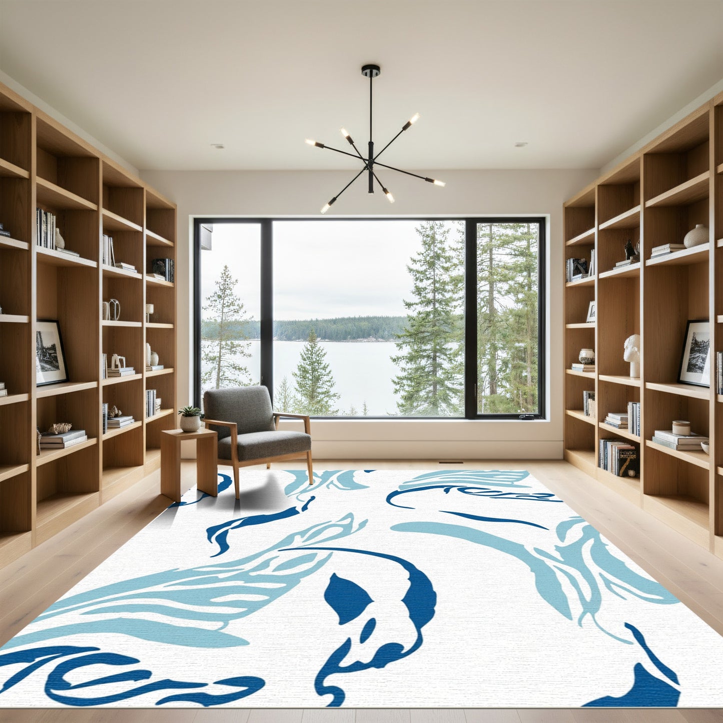 Oceanic Blue Abstract Swirl Rug