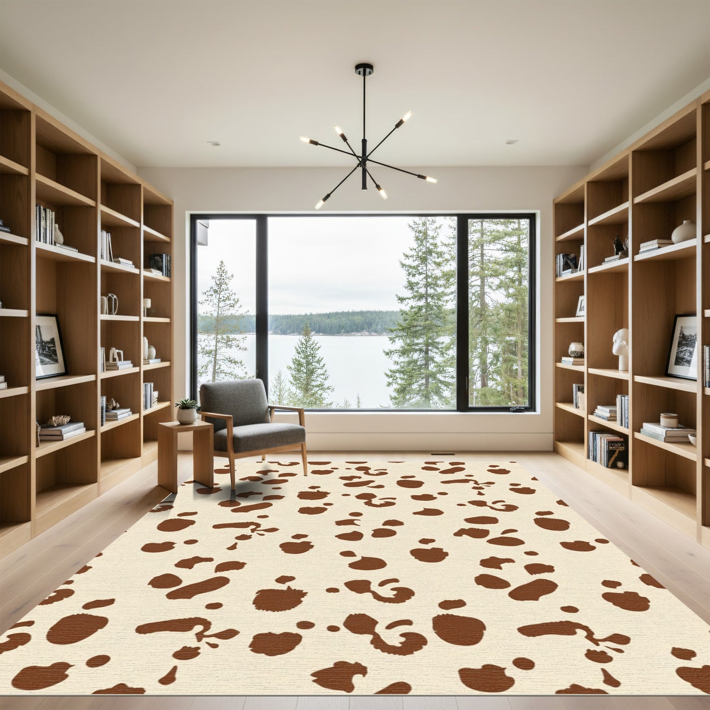 Brown Spots Cream Abstract Animal Print Rug