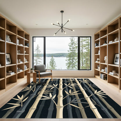 Zen Bamboo Grove Midnight Neutral Rug
