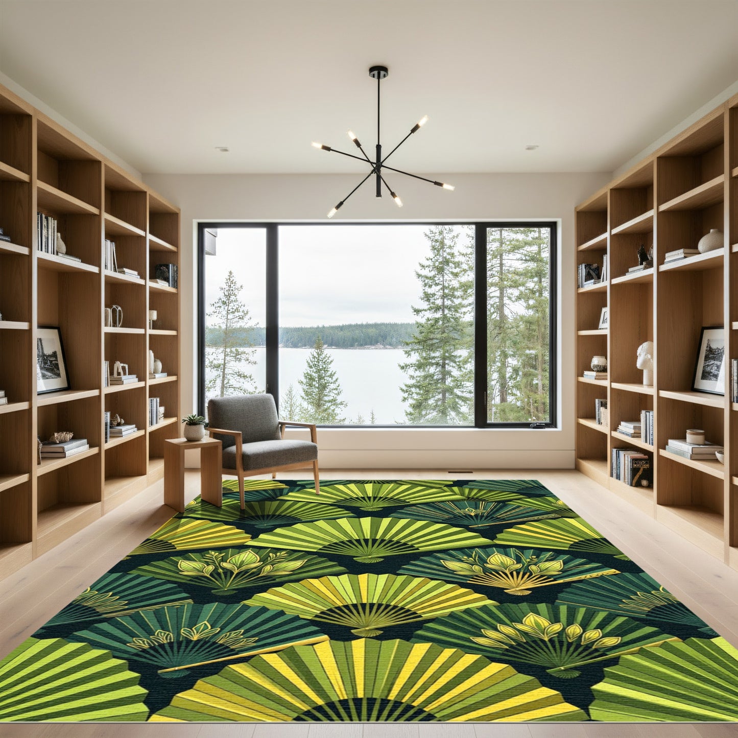 Emerald Green Fan Medallion Composition Rug
