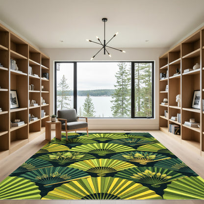 Emerald Green Fan Medallion Composition Rug
