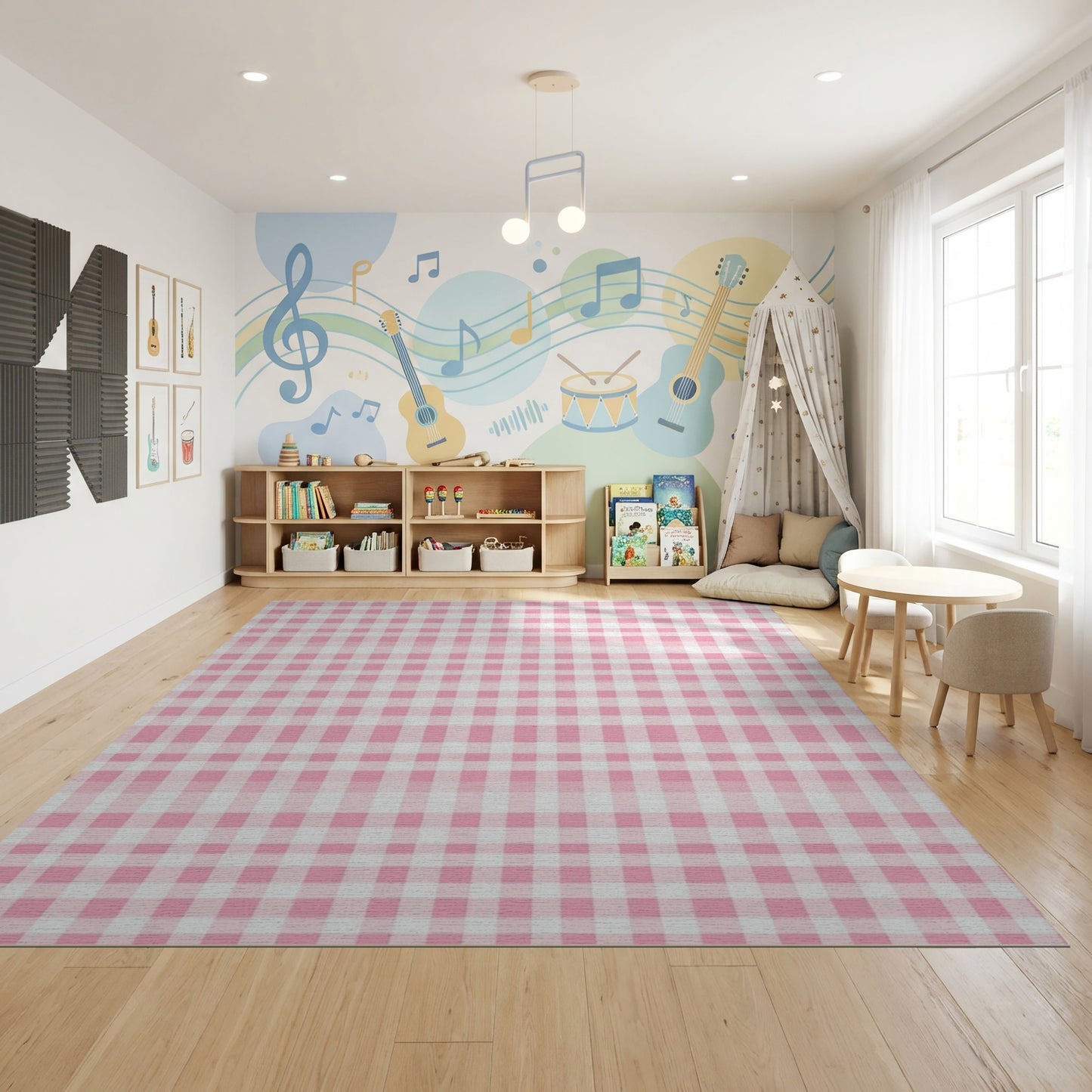Pink White Gingham Checkered Rug