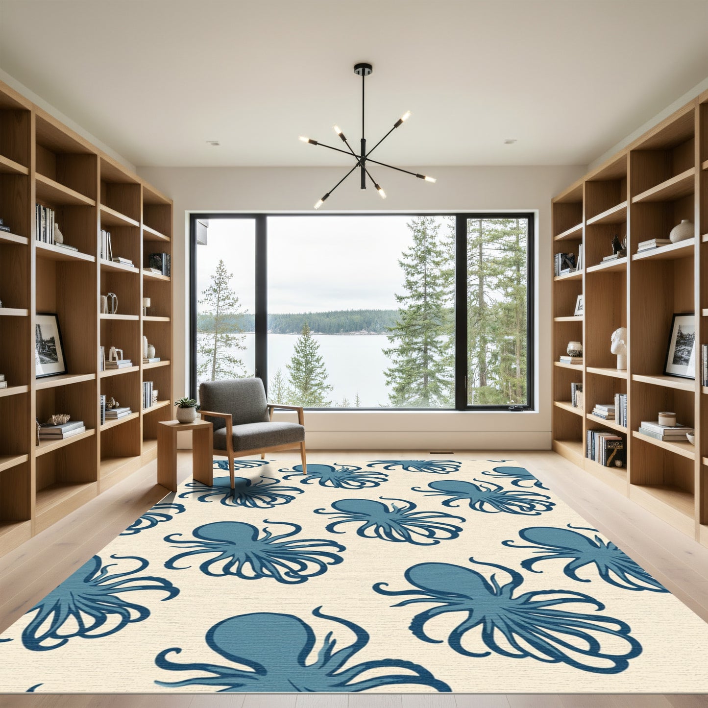 Blue Octopus Repeating Pattern Rug