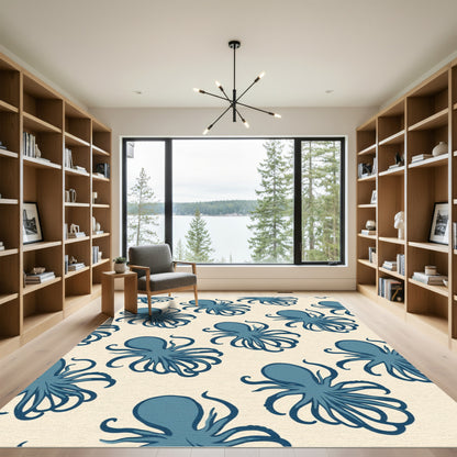Blue Octopus Repeating Pattern Rug