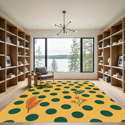 Golden Polka Dot Floral Branch Rug